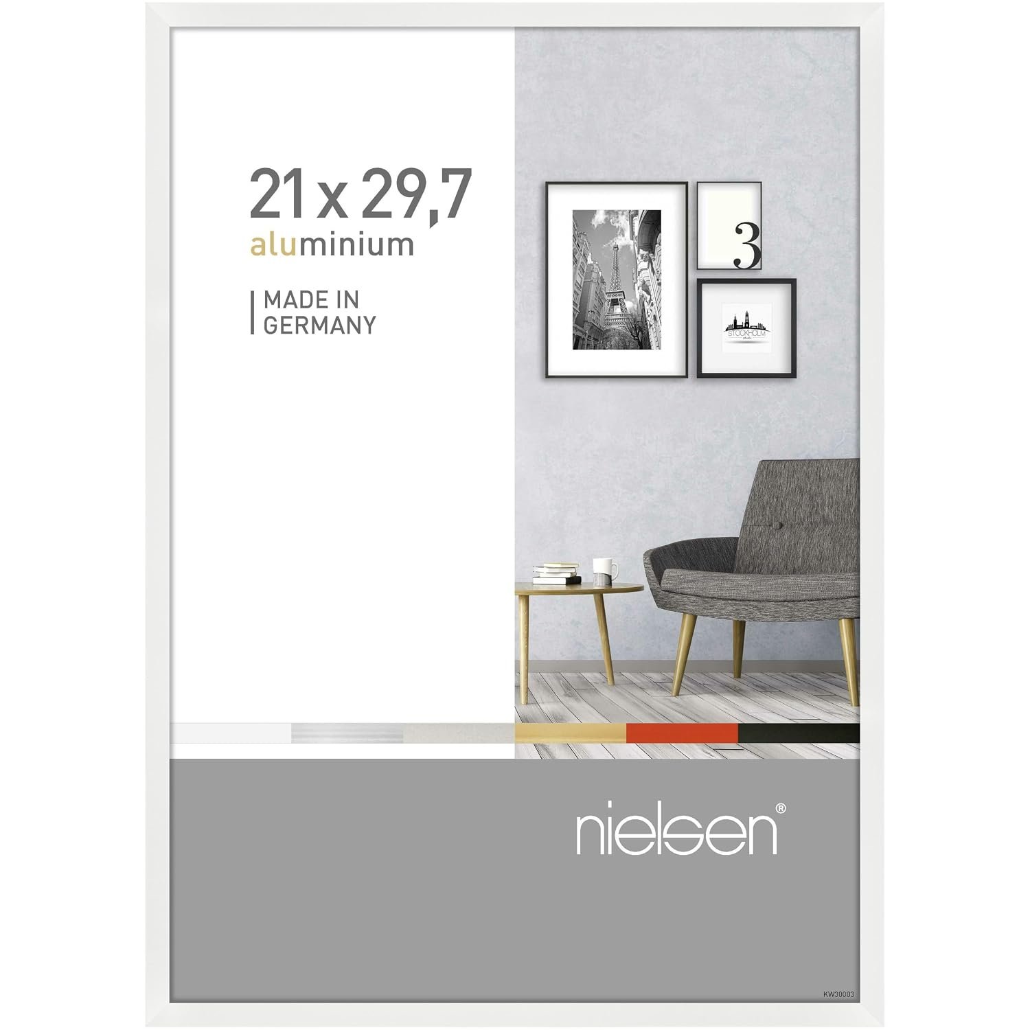 nielsen Pixel Aluminium Picture Frame - Glossy White A4, 21x29.7cm - with Float Glass and Easy Push-Turn Clips
