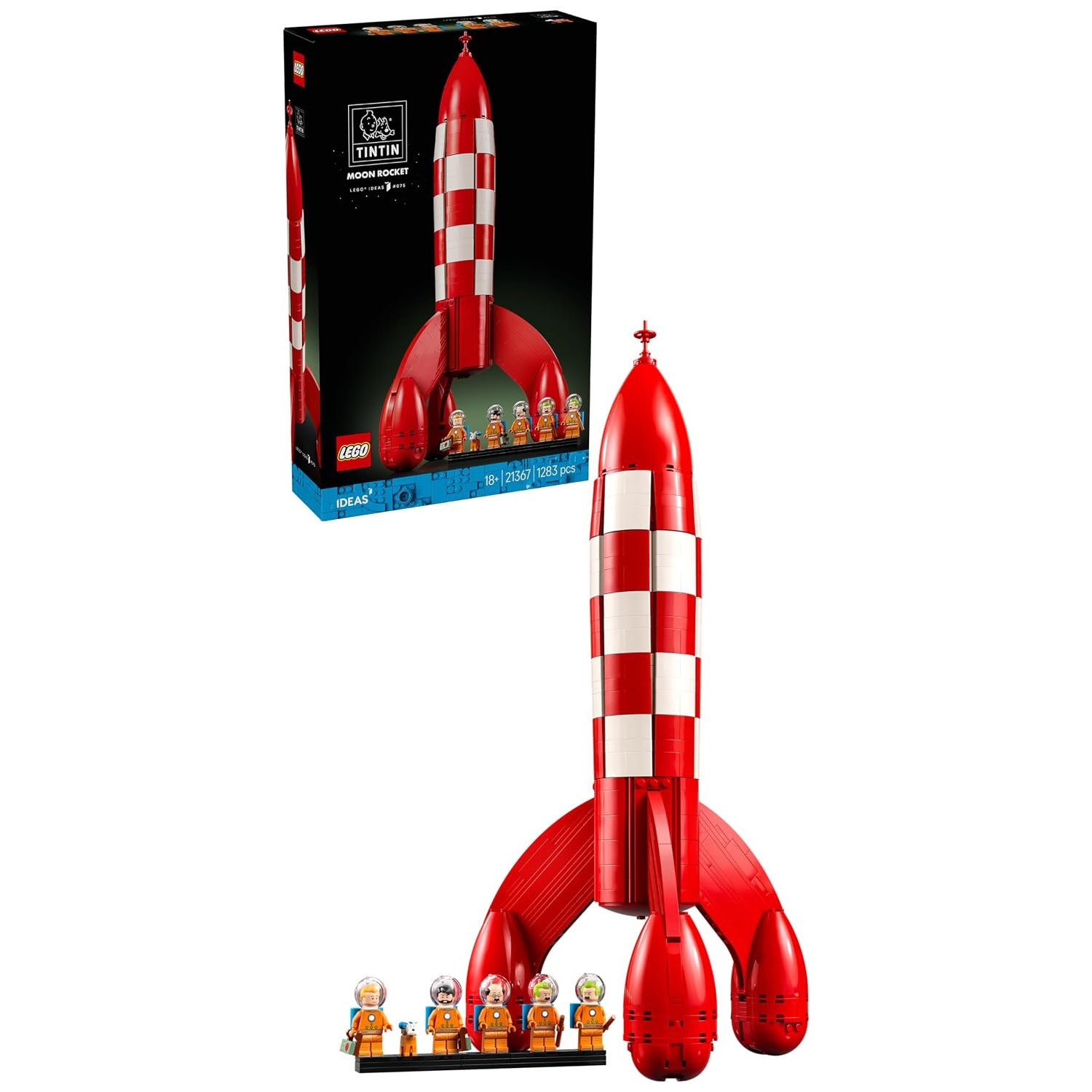 LEGO Ideas Tintin Moon Rocket - Spaceship Model Kit for Adults - Display Set w/ 5 Minifigures & Snowy Dog Figure for DIY Desk Decor - Nostalgic Gift Idea for Comic Book Fans - 21367