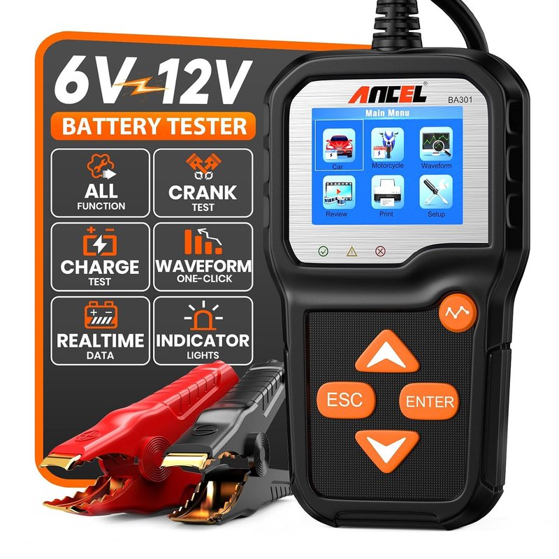 ANCEL BA301 Car Battery Tester 6V 12V, 100-2000 CCA Automotive Load Tester Alternator Tester, Digital Automotive Charge Analyzer and Charging System Test Tool for Car/Moto/Boat/SUV/Truck