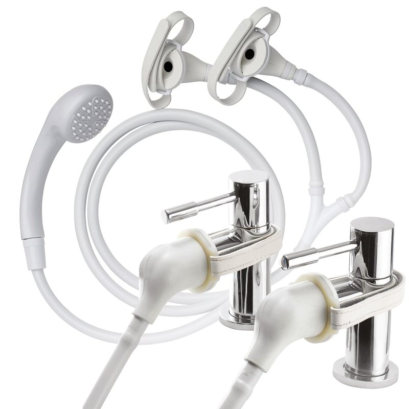 Croydex Secura Shower Head and Hose - Easy Install Push On Shower Attachment for Bath Taps with 1750mm Hose Length, Straps to Secure, Rub Clean Nozzles and Compatible with Low or High Pressure Systems