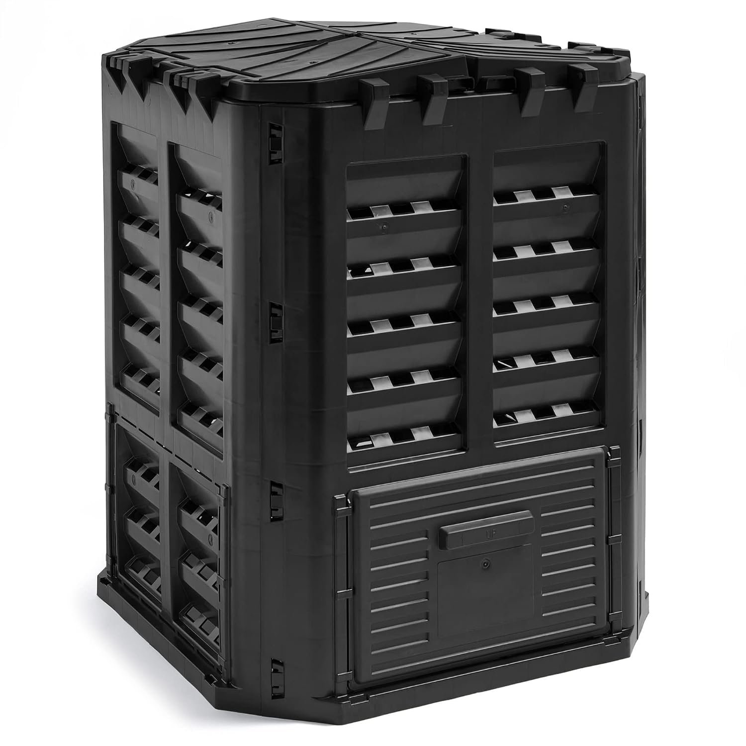 VonHaus Compost Bin for Garden 360L – Composter with Slatted Design for Aeration, Rainwater Collection, Side Flap & Lid – Outdoor Compost Converter – Frost & UV Resistant - Black