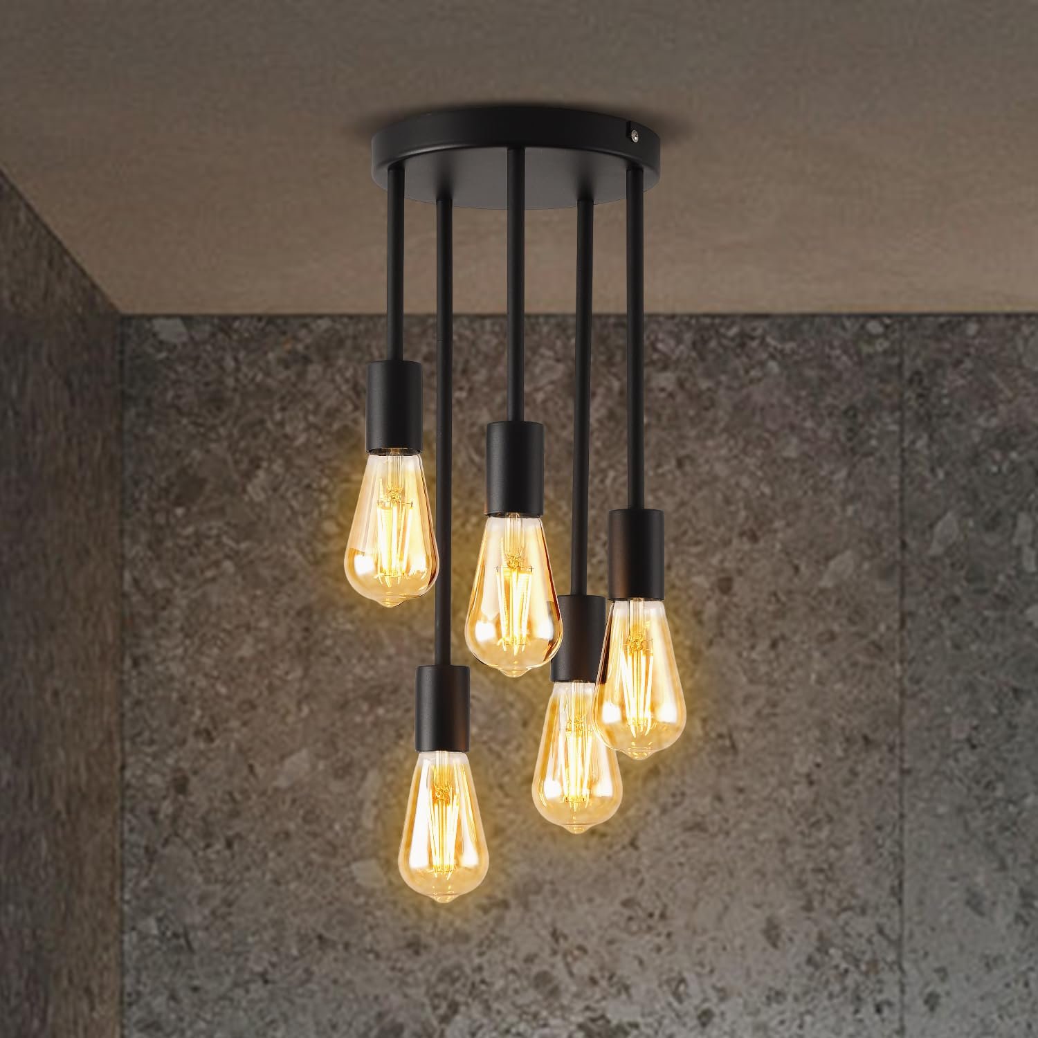 ANWIO Ceiling Lights Fitting,5 Lights Ceiling Lights with E27 Base,Black Kitchen Light Fixture,Pendant Light Fitting,Flush Fitting Ceiling Light for Living Room,Bedroom(NO Bulbs)