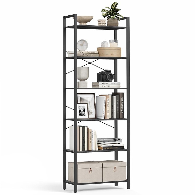 VASAGLE LLS062B56 Bookshelf Bookcase 6 Levels for Office Study Living Room Bedroom 30 x 66 x 186 cm Industrial Ebony Black Ink Black