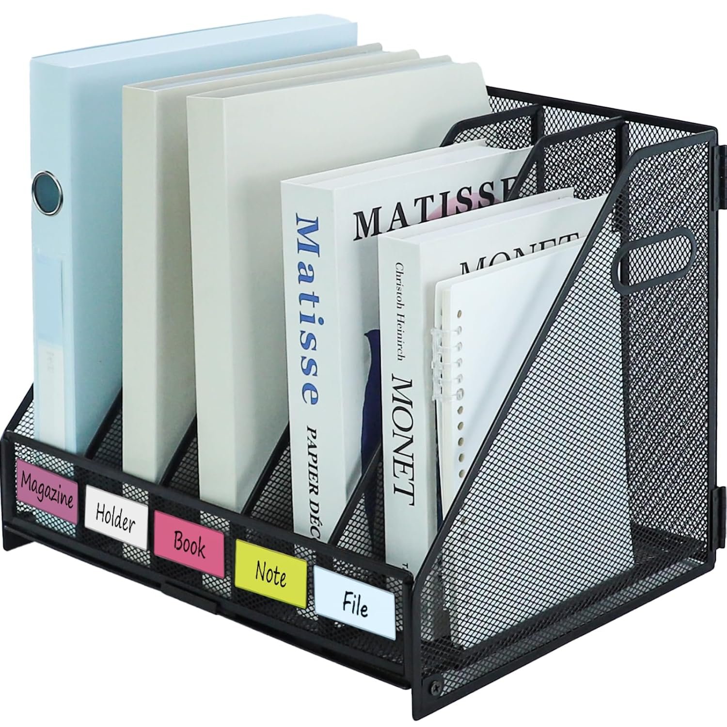 HIHOBDAY Desk Organizers Metal Desk Magazine File Holder Rack File Organizer for Office Desktop,Home Workspace,5 Vertical Compartments
