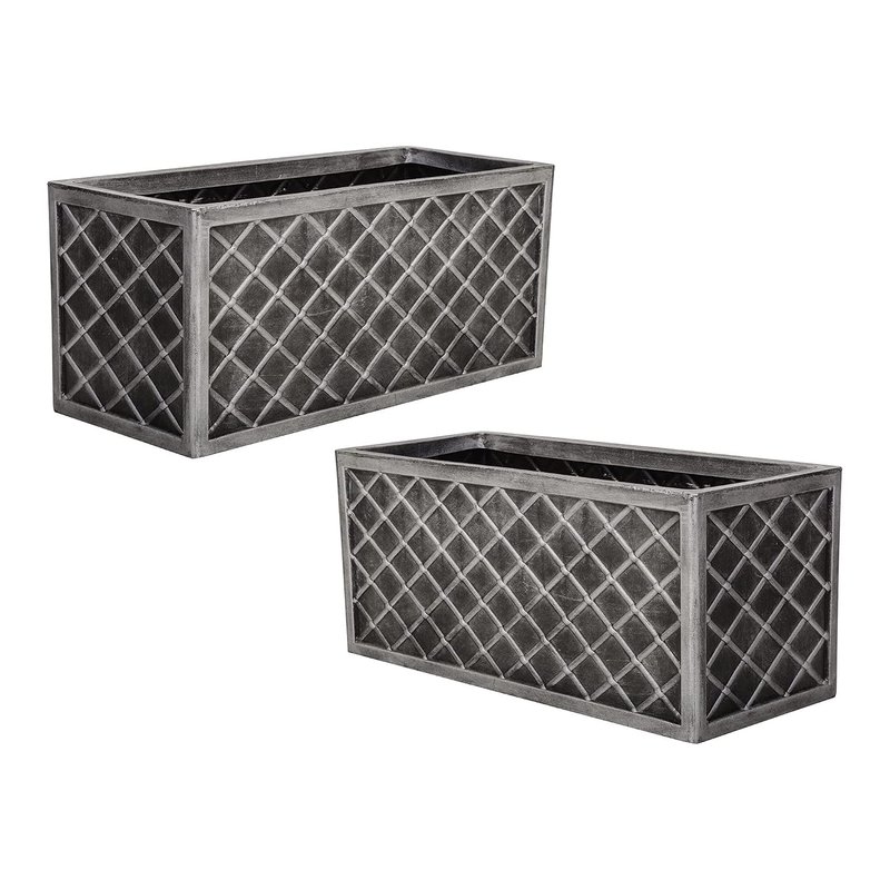 STAR SUPPLIES Plastic Rectangular Long Large 70cm Lazio Trough Pewter Planter For Outdoor Garden Plants Flowers (2 Lazio Planters)