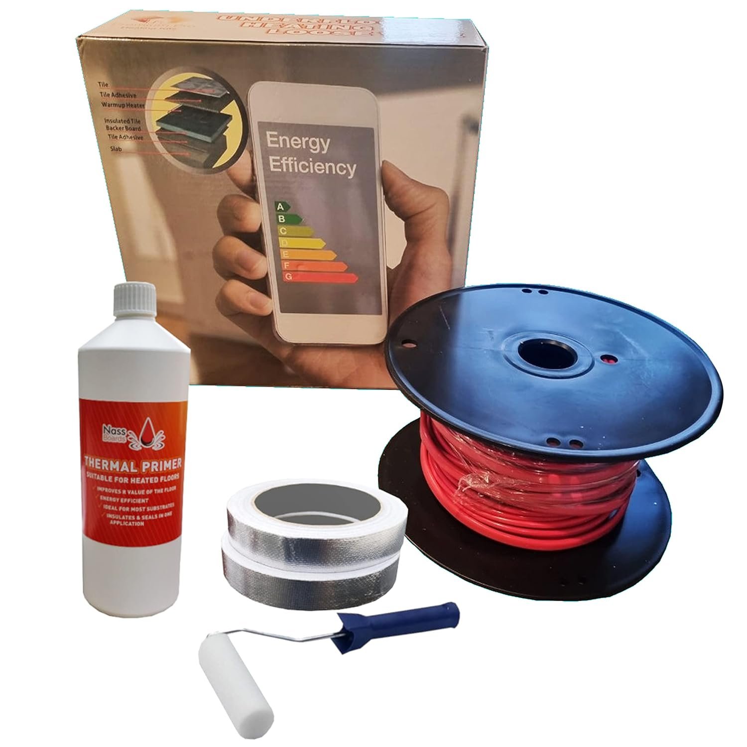 Nassboards Pro Elite Loose Cable Electric Underfloor Heating System 150w - Touch Screen, Wifi, Smart Thermostat with Installation Kit & Instructions for Carpet, Tiles, Laminate, Wood, Concrete