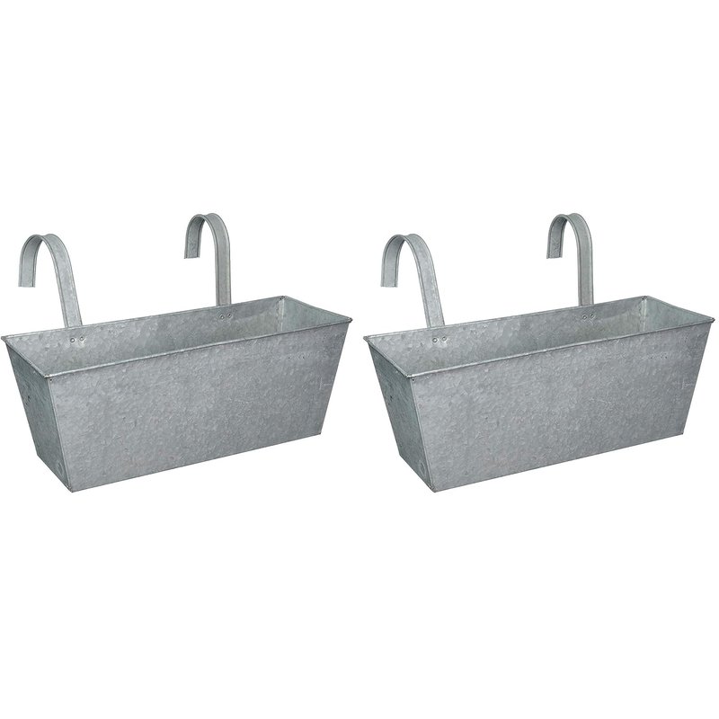 Selections Metal Railing Planters Galvanised Zinc Outdoor Balcony Hanging Pots - Pack of 2