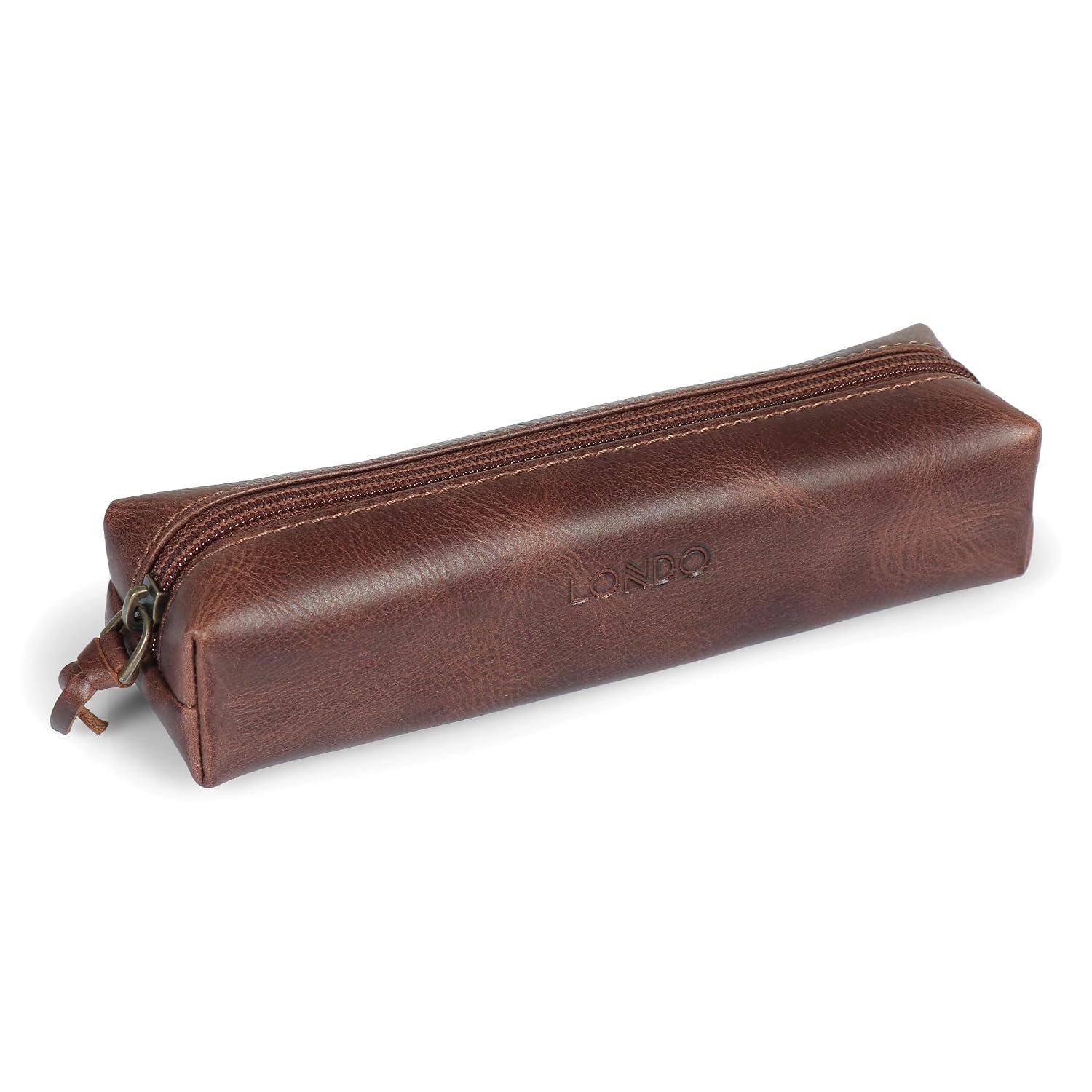 LONDO Genuine Leather Zipper Pen, Pencil & Cosmetic Case - Pouch Stationery Bag