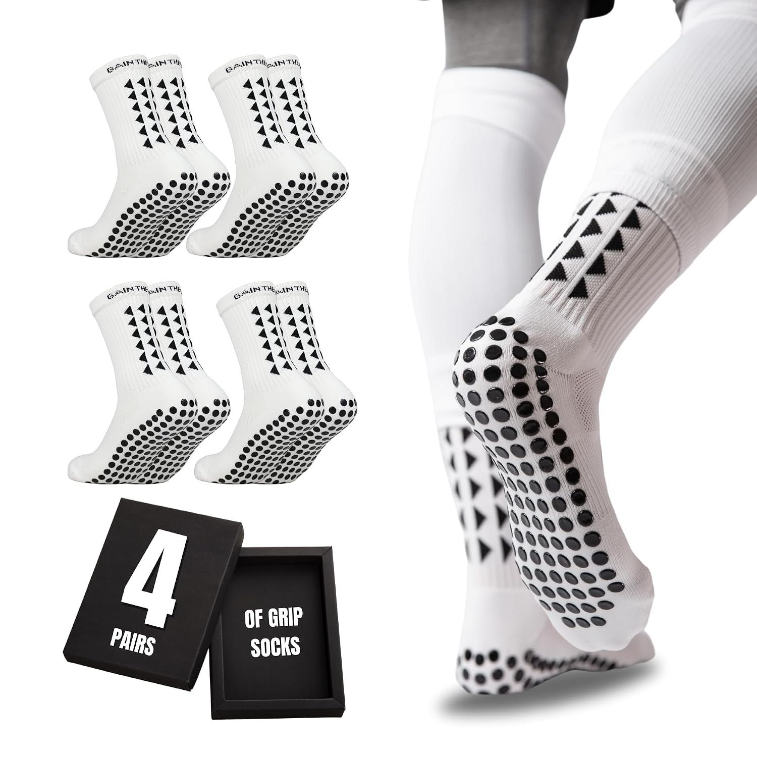 Gain The Edge Football Grip Socks 3.0-1pc, 2pc and 4pc Set - Non Slip Football Socks - Updated Model
