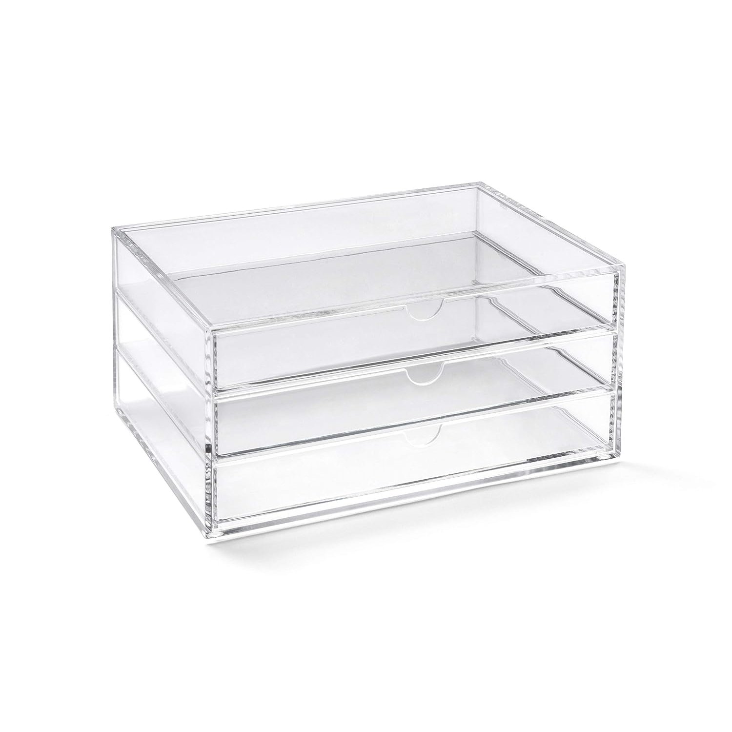 OSCO Transparent Acrylic 3-Drawer Storage Chest for Cosmetics, Jewellery & Stationery, Transparent Desktop Organiser with Non-Slip Feet, A5 Size, Clear