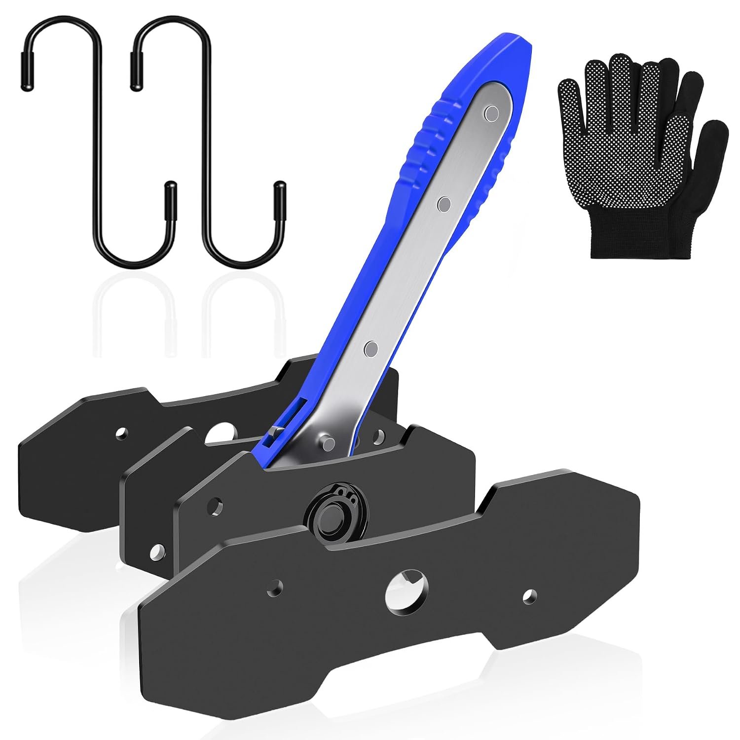 Brake Caliper Compression Tool,360° Swing Ratchet Switch with Additional 2 pcs Large Steel Plate and 2 Hooks&Nylon Grip Work Gloves for Single/Twin/Quad Piston,Disc Brake Repair/Car,Truck,SUV(Blue)