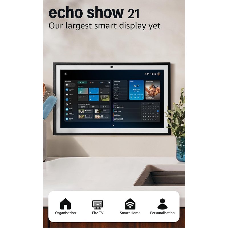 Amazon Echo Show 21 (newest gen), A stunning 21" smart display with built-in Fire TV, powerful vibrant sound, immersive HD streaming, with Alexa+ Early Access