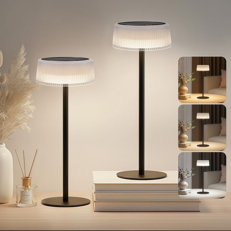 Cnlux Solar Table Lamp 2 Pack, Touch Control Wireless Desk Lamp, 3 Color Modes Dimmable LED Solar Lamps, USB-C Rechargeable, Portable Solar Lights Outdoor Garden, IP65 Waterproof for Camping Indoor