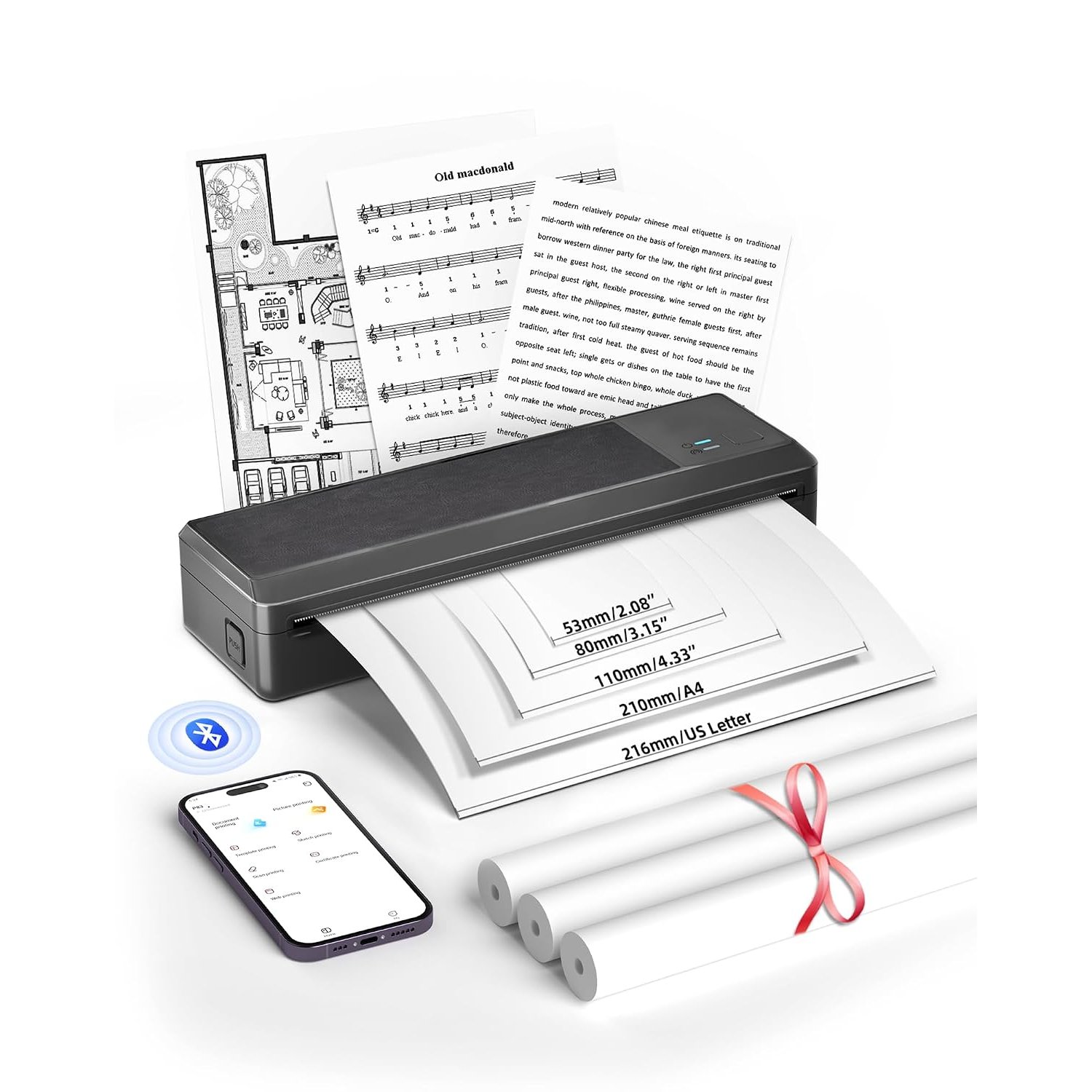 BO4NSHIP A4 Portable Thermal Printer – P83 Thermal Printer a4 with 3 Rolls, Wireless Mobile Bluetooth Printer Compatible with Phone & Laptop, Inkless Printer for Home, Office, Car, Study