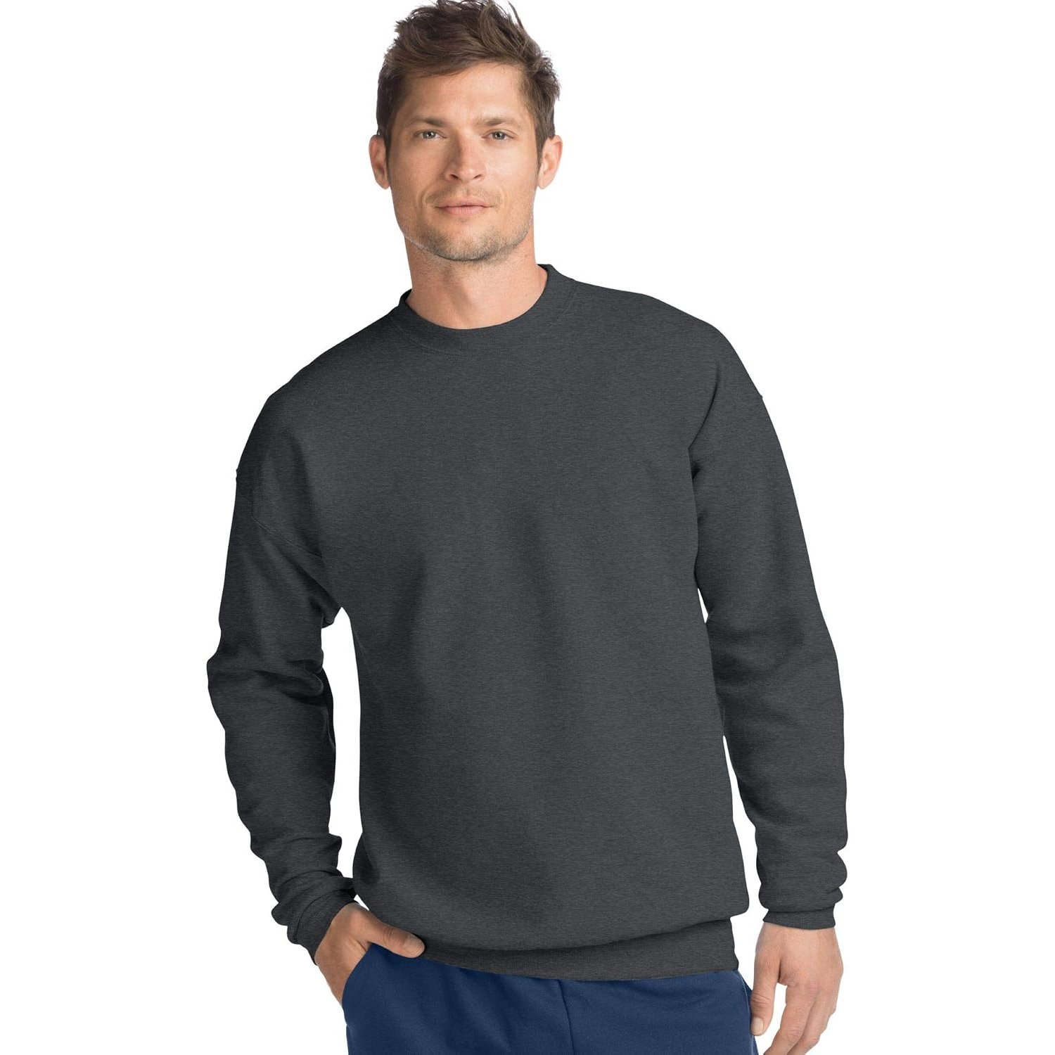 Hanes ComfortBlend EcoSmart Men`s Crew Sweatshirt, 3XL Charcoal Heather
