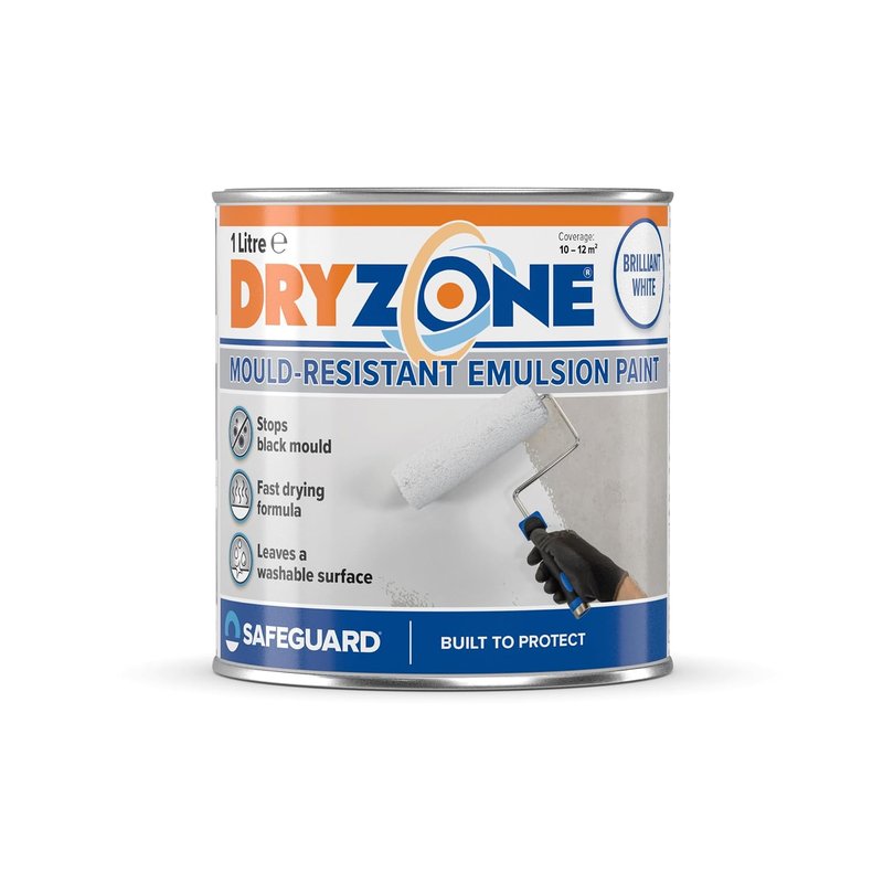 Dryzone Anti Mould Paint 1L White Emulsion – Mould Resistant for 5 Years, 10m² - 12m² coverage