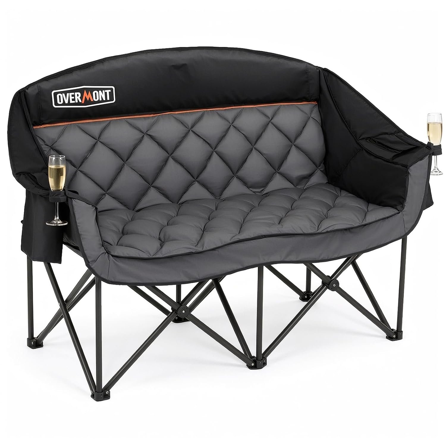 OVERMONT Oversized Camping Chair Double for Adults – 382kg Folding 2 Seater Sofa-Portable, Heavy Duty Lawn Chairs with Cooling Bag&Armrest Cup Holder - Fishing Garden Outdoor,Black