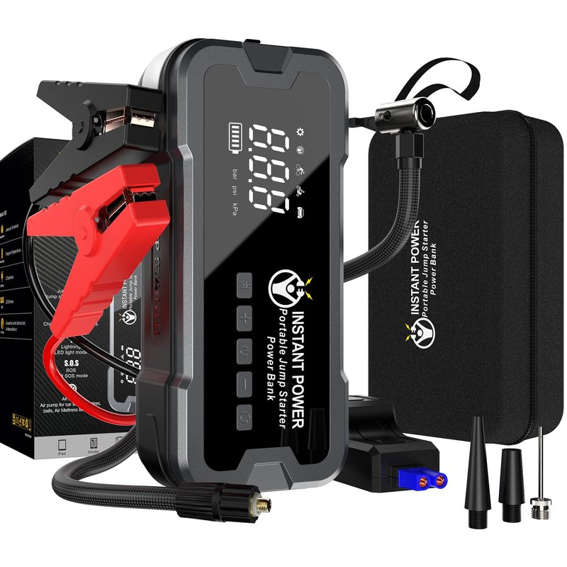 Instant Power Jump Starters - Jump Starter Power Pack and Air Compressor 4000 Amp 12 Volt - Portable Jump Starter Power Pack, Car Battery Jump Start 12-Volt Power Bank, 150PSI for Cars Vans Motorbikes