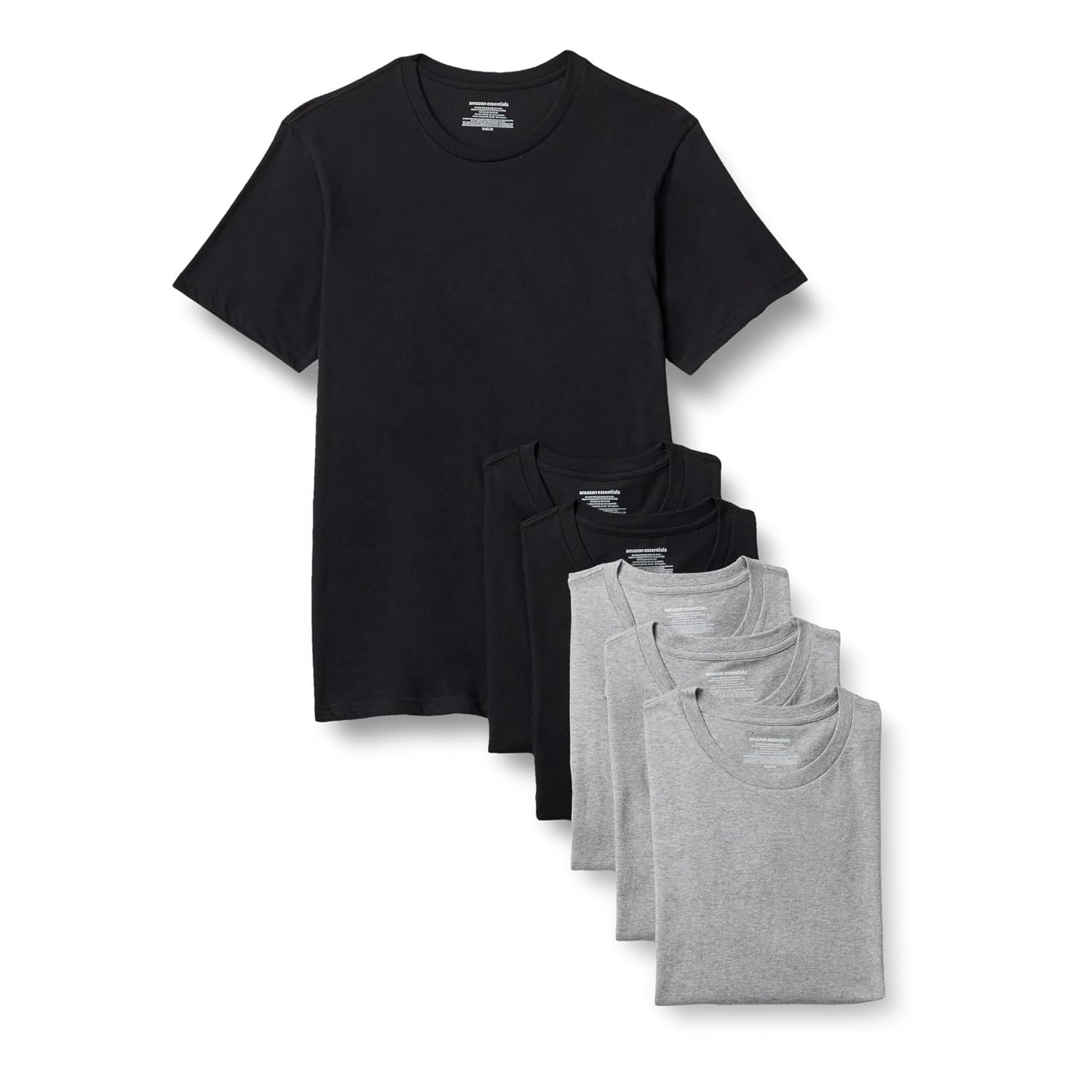 Amazon Essentials Men's Slim-Fit Cotton Crew Neck Vests, Pack of 6, Black/Grey Heather Short Sleeve, XL