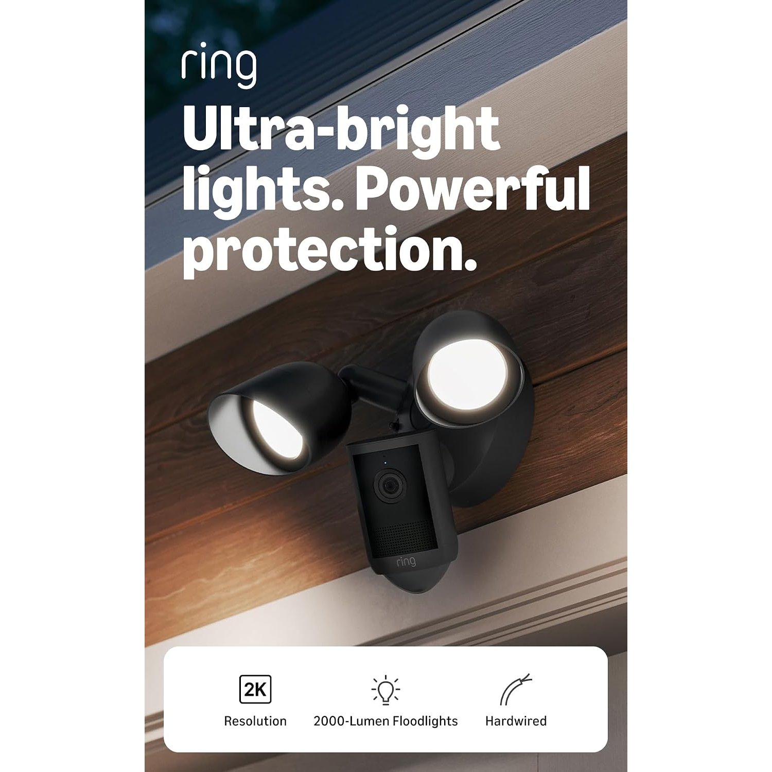 Ring Floodlight Cam, Wired (newest gen), Wide-Angle Retinal 2K Video, 6x Enhanced Zoom, Ultra-Bright Floodlights, 30-day free trial of Ring Subscription Plan, Black