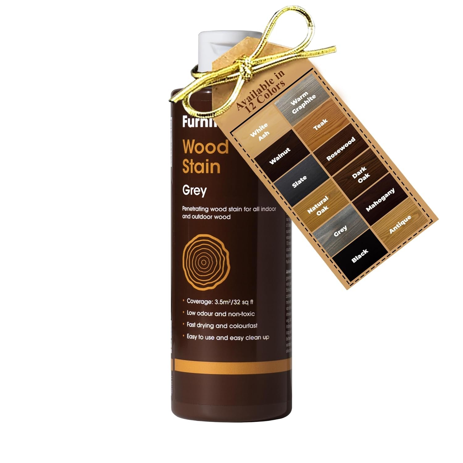 Furniture Clinic Wood Stain (Grey) – Fast Drying, Highly Concentrated, and Easy-to-Apply Wood Stain for All Indoor & Outdoor Wood – Water Based & Non-Toxic – 1L