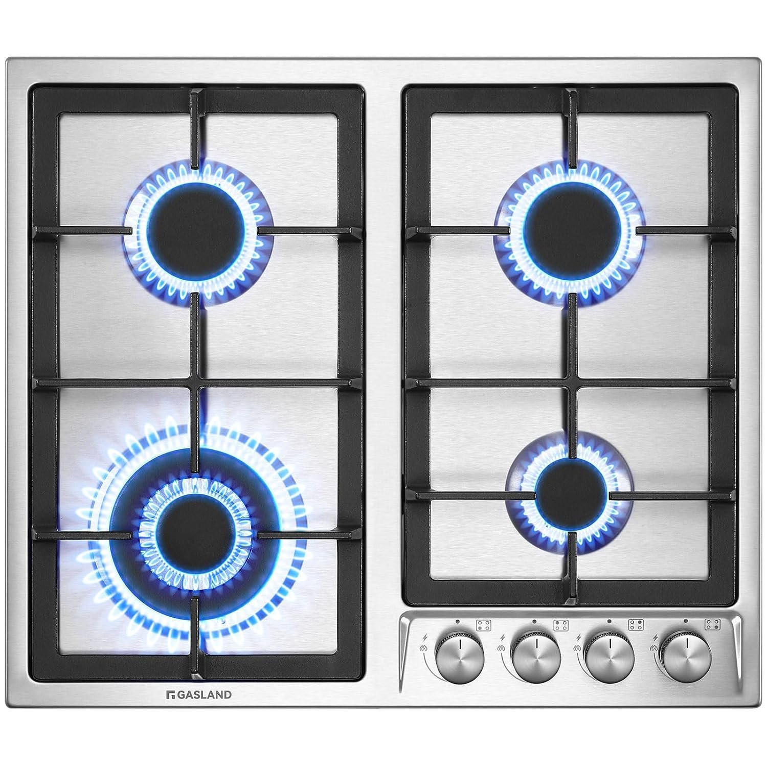 GASLAND GH60SF 60cm Built-in Gas Hob, 4 Burners Stainless Steel Gas Cooktop with Flame Failure Protection, NG/LPG Convertible, 8000W