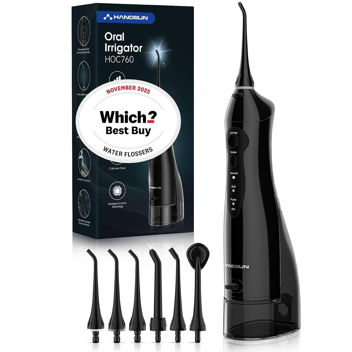 Hangsun Water Flosser for Teeth Cordless Oral Irrigator Dental Water Jet Electric Tooth Flosser with 6 Jet Tips 300ML Water Tank USB Rechargeable for Travel and Home Use (Black)