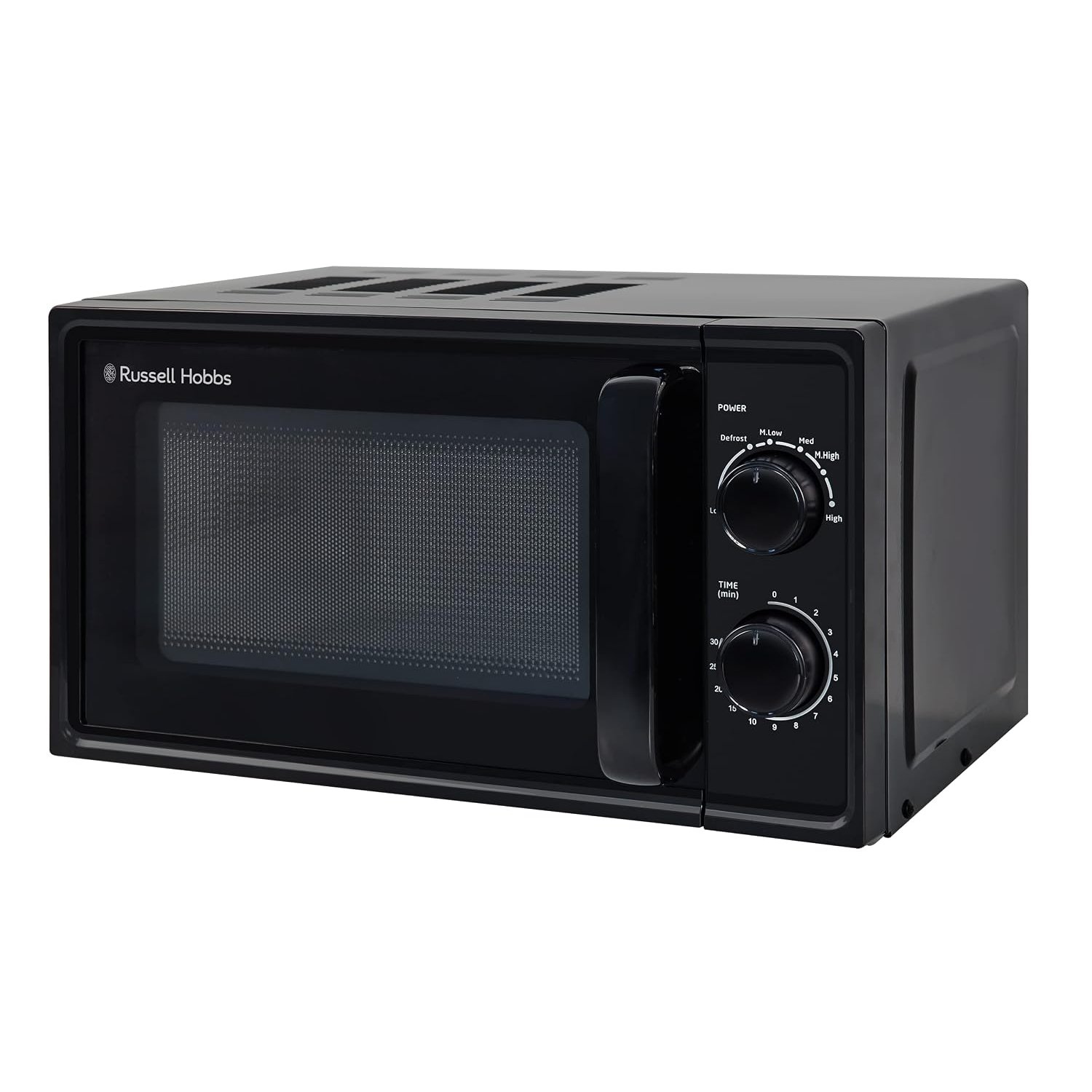 Russell Hobbs 17L Small Microwave Black Manual Textures 700W with 5 Power Levels & 30 min Timer, Defrost Function & Easy Clean, RHM1725B