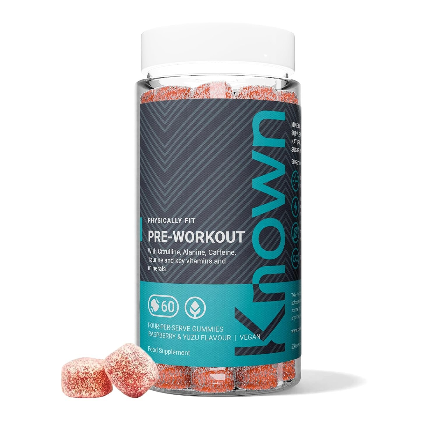 Known Pre-Workout Gummies – Raspberry & Yuzu Flavour – Vegan Gummy Supplement – Caffeine, Taurine, Citrulline, Alanine & Vitamins D3, B3, B6, C – Energy, Focus & Endurance – 15 Servings – Men & Women