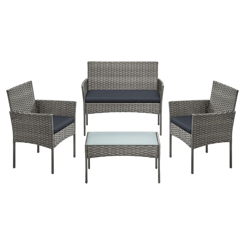 SONGMICS Garden Furniture Set, Outdoor PE Rattan Conversation Sets, Outdoor Lounge Furniture with Table and 2 Chairs, Loveseat, for Patio Garden Balcony Deck, Grey GGF004TZ02