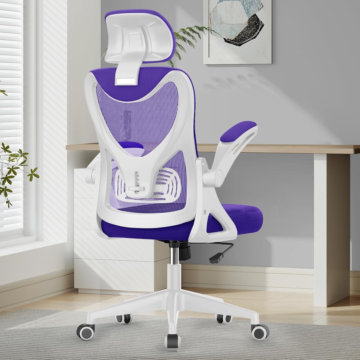 YONISEE Office Chair - Ergonomic Desk Chair with Lumbar Support Headrest Adjustable, Padded Flip-up Armrests Comfy Seat Cushion High Back Executive Manager Chair For Home Office