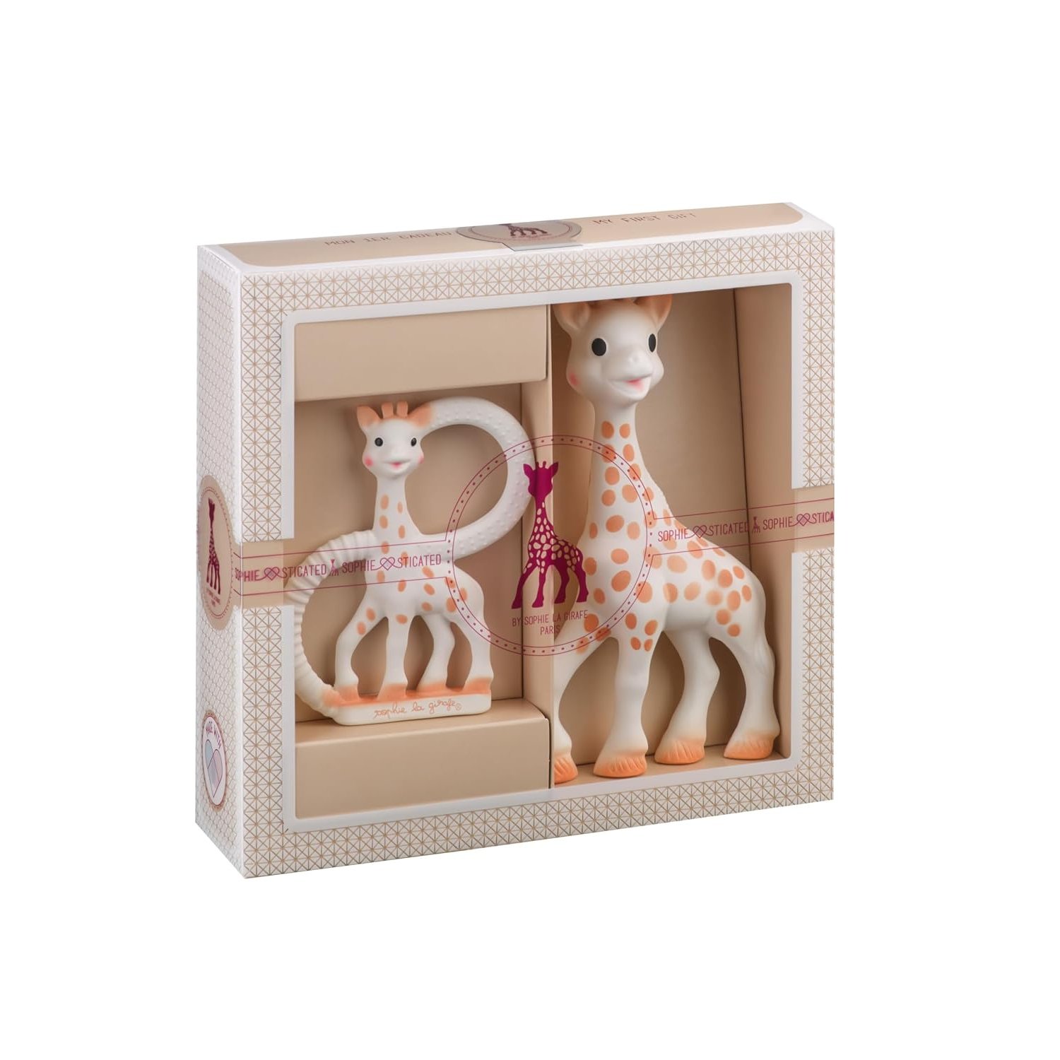 Sophie la girafe Teething Toy Set – 100% Natural Rubber – Original Sophie + So Pure Ring – Elegant Baby Gift Box with Card & Bag – Safe & Soothing for Babies