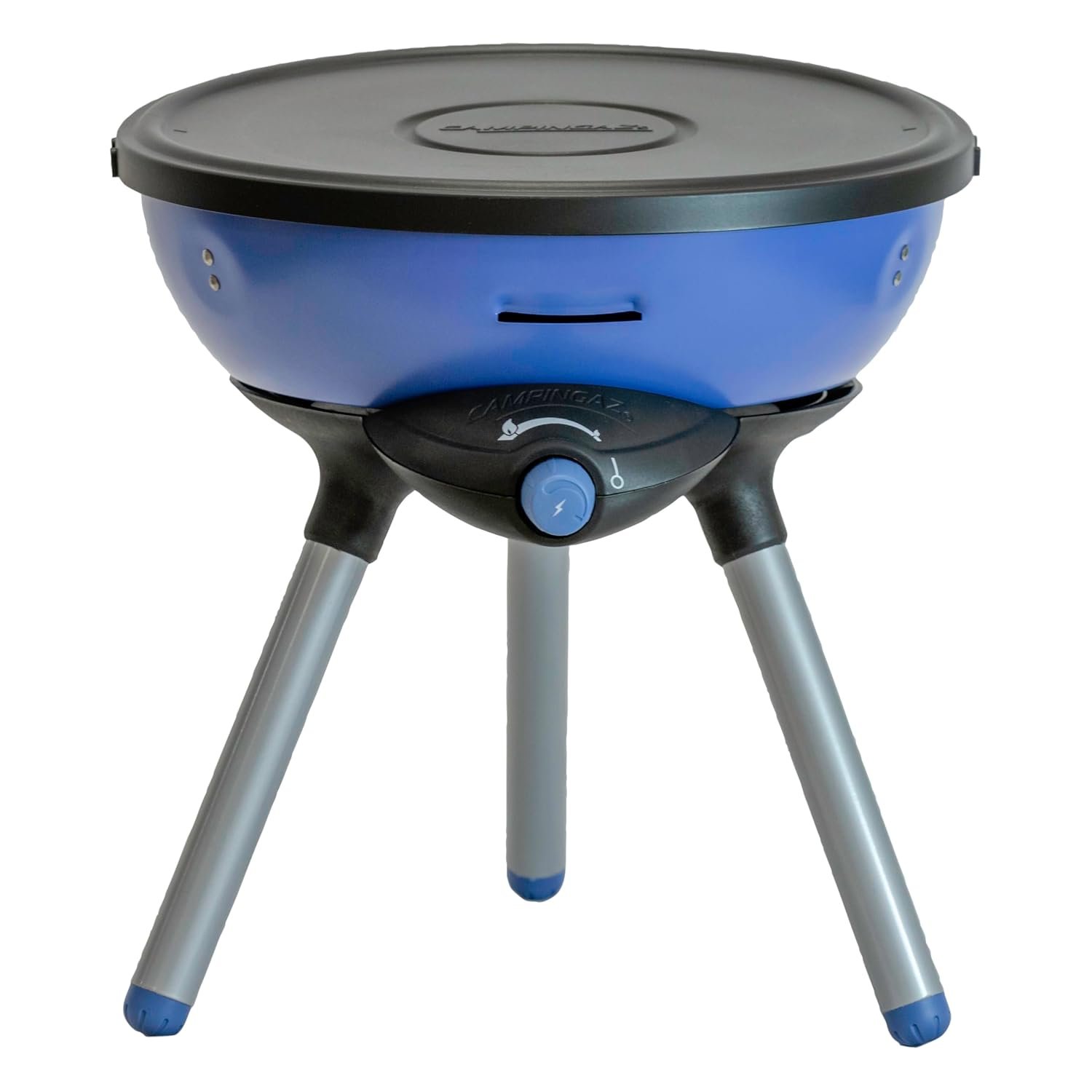Campingaz Party Grill 200 CV, portable camping BBQ with various cooking options, gas camping stove and BBQ in one, with non-stick grilling plate and pan support, Blue
