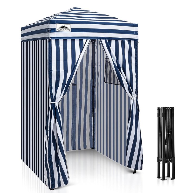 EAGLE PEAK Flex Ultra Compact 1,2x1,2 m Pop-up Canopy, Sun Shelter, Changing Room, Portable Privacy Canopy Cabana for Pool, Fashion Photoshoots, or Camping, Blue/White