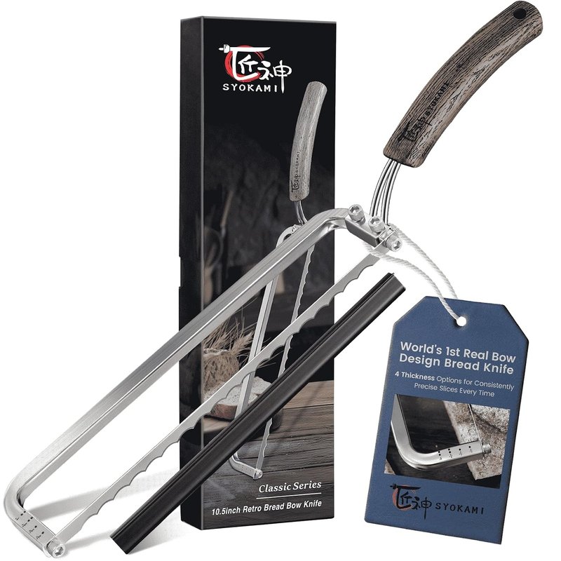 SYOKAMI 2026 Upgrade Bread Knife for Homemade Bread, World's 1st Real Bow-Design Sourdough Bread Slicer, Razor-Sharp Cutter for Crusty Sourdough & Baguette, 4 Thickness Scale Marks, Gift for Mom