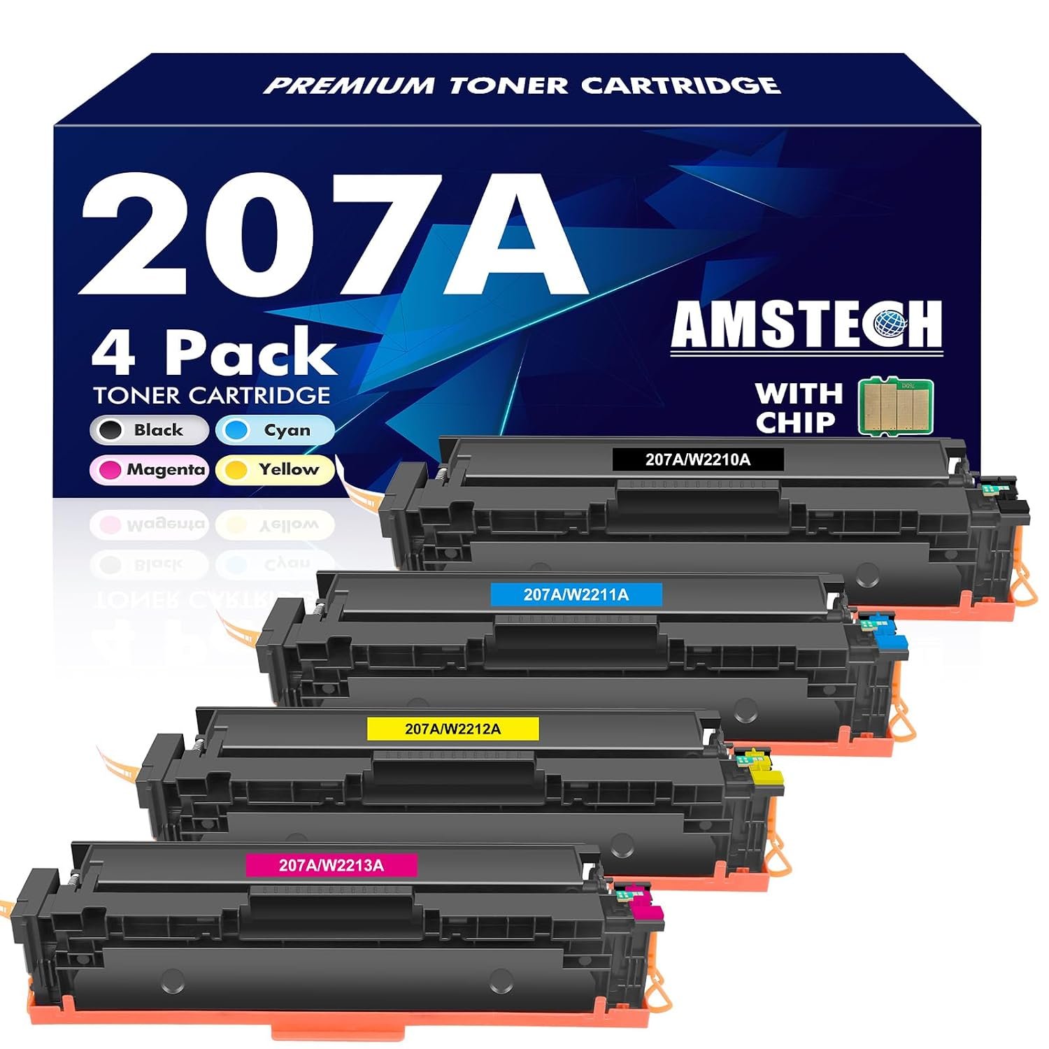 207A 207X M283fdw Toner Cartridge With Chip Multipack for HP Color LaserJet Pro MFP M283fdw M255dw M283fdn M282nw M255nw W2210A W2211A W2212A W2213A Ink - Black Cyan Yellow Magenta