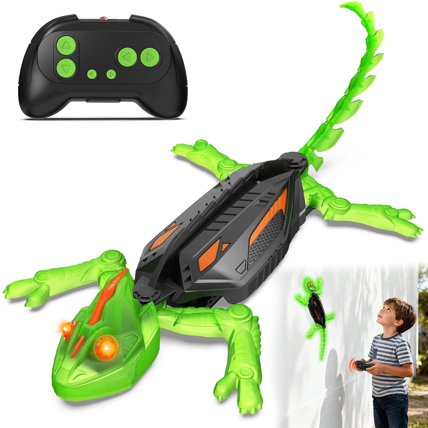 GraceDuck Glow-in-the-Dark Wall-Climbing RC Toy, Rechargeable Remote Control with LED Eyes, Climbing Walls, 360° Rotating, Climbing for Floor and Wall, Gift for Kids Aged 3+, Christmas Birthday