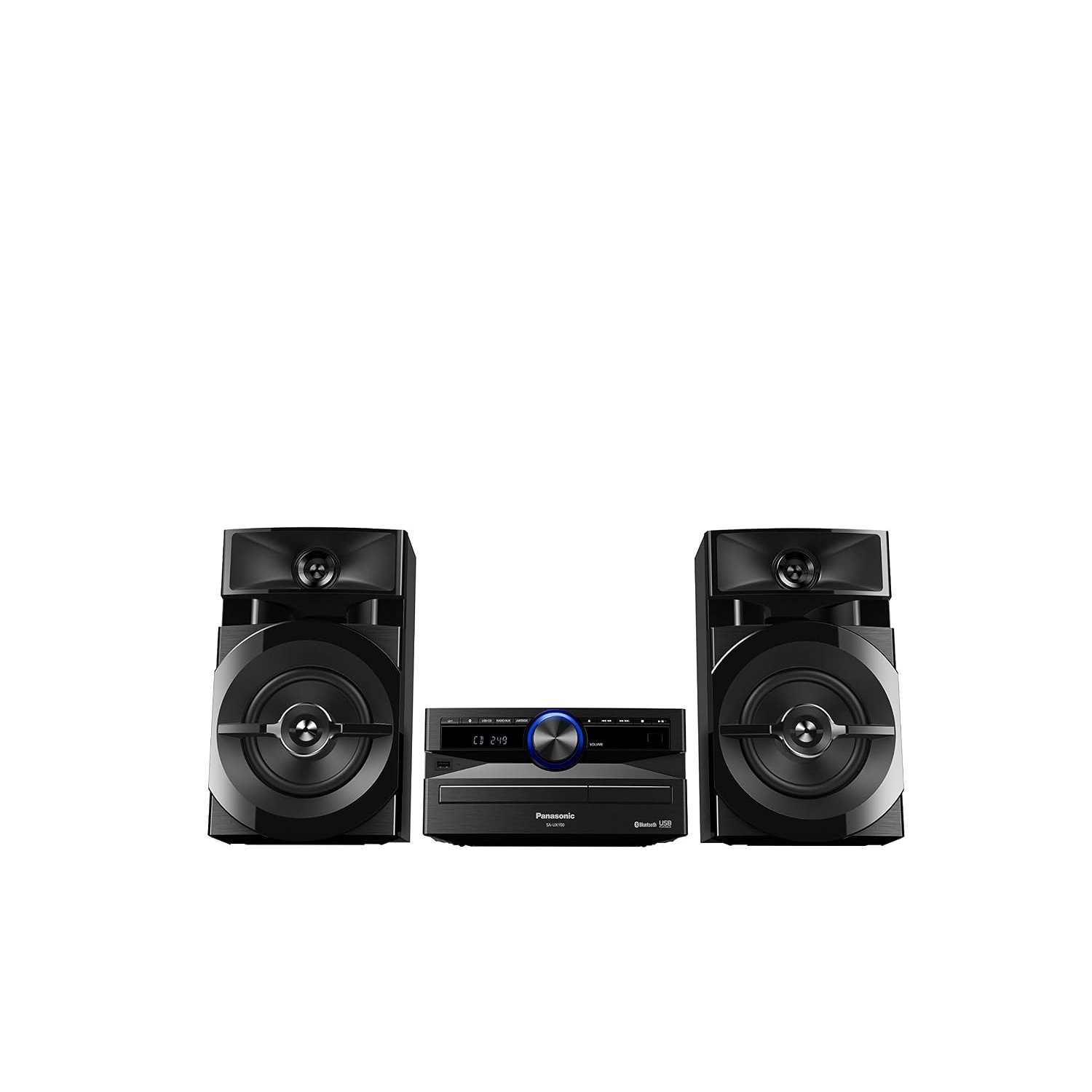 Panasonic Sc-Ux100E-K Black 300W Mini Hi-Fi System With Bluetooth, Usb, Cd Player, Fm Radio, Manual Eq, Blue