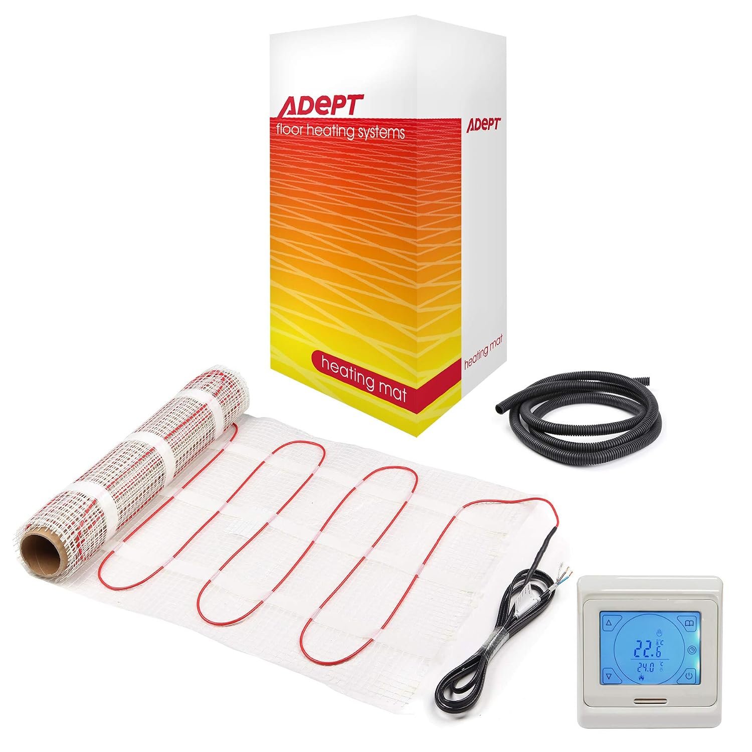 Electric Underfloor Heating Mat Kit for Tiled/Stone Floors 160W/m2-2m2 with White Touchscreen Programmable Thermostat