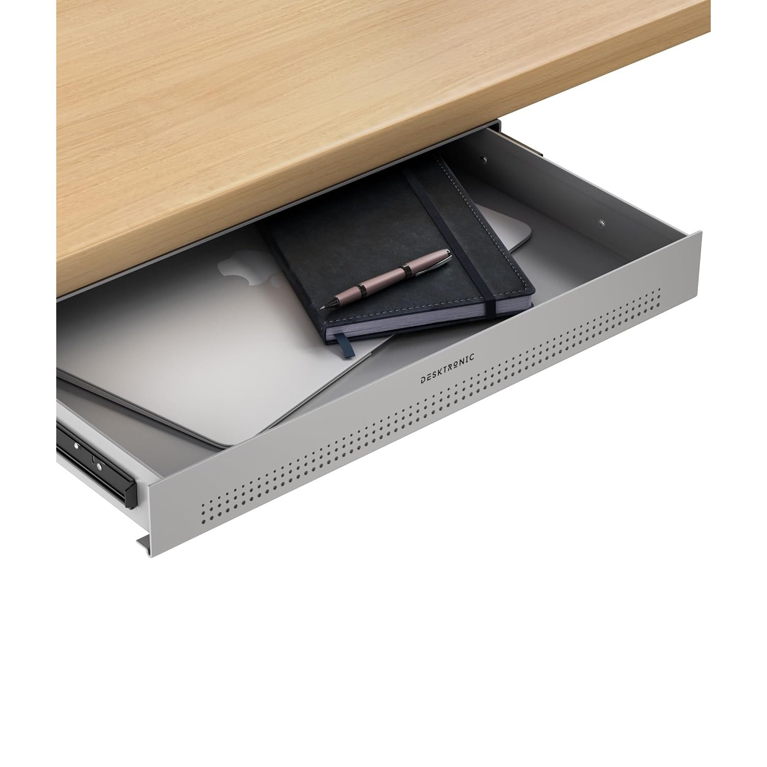 Desktronic Desk Drawer, Hidden Organizer, Under-Desk Storage Drawer, Easy Installation, Space-Saving, Large Capacity, Metal, for Office and Vanity, Durable Construction (Grey)
