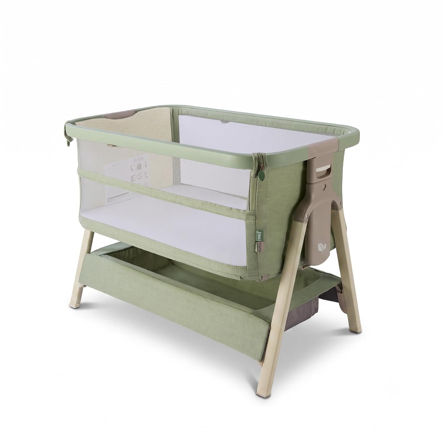 Tutti Bambini CoZee® Zen - Next To Me Crib & Standalone Baby Cot - Maximum Ventilation, New Colourways - 60-Second Assembly, Adjustable Height, Foldable, Mattress Included (0-6 Months) - Eucalyptus
