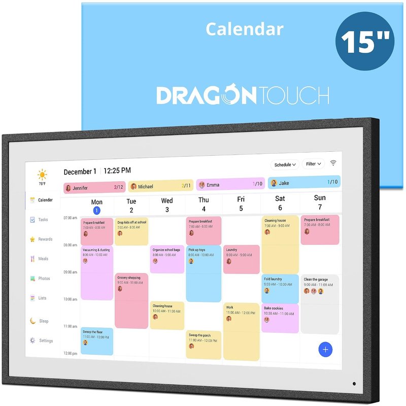 Dragon Touch Calendar, 15.6" Digital Calendar 2026 Family Wall Planner, 1080P Full HD Interactive Touchscreen, Smart Chore Chart and Home Organization, Gift for Busy Families Scheduling-Black