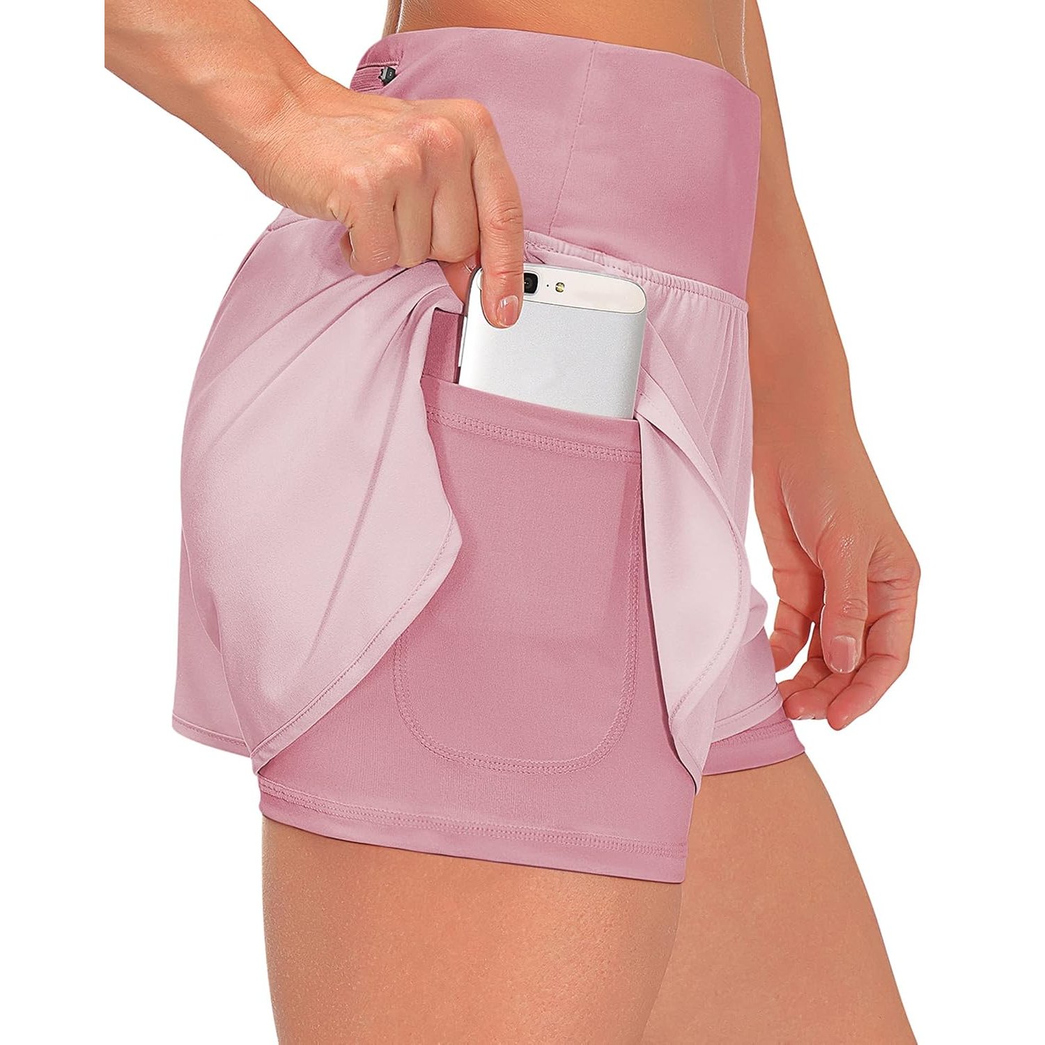 Tincini Women’s 2 in 1 Shorts Summer Running Shorts Gym Workout Athletic Gym Yoga Shorts Liner Jogging Pants Sports Quick Dry Training Joggers Shorts (A Pink1, M)