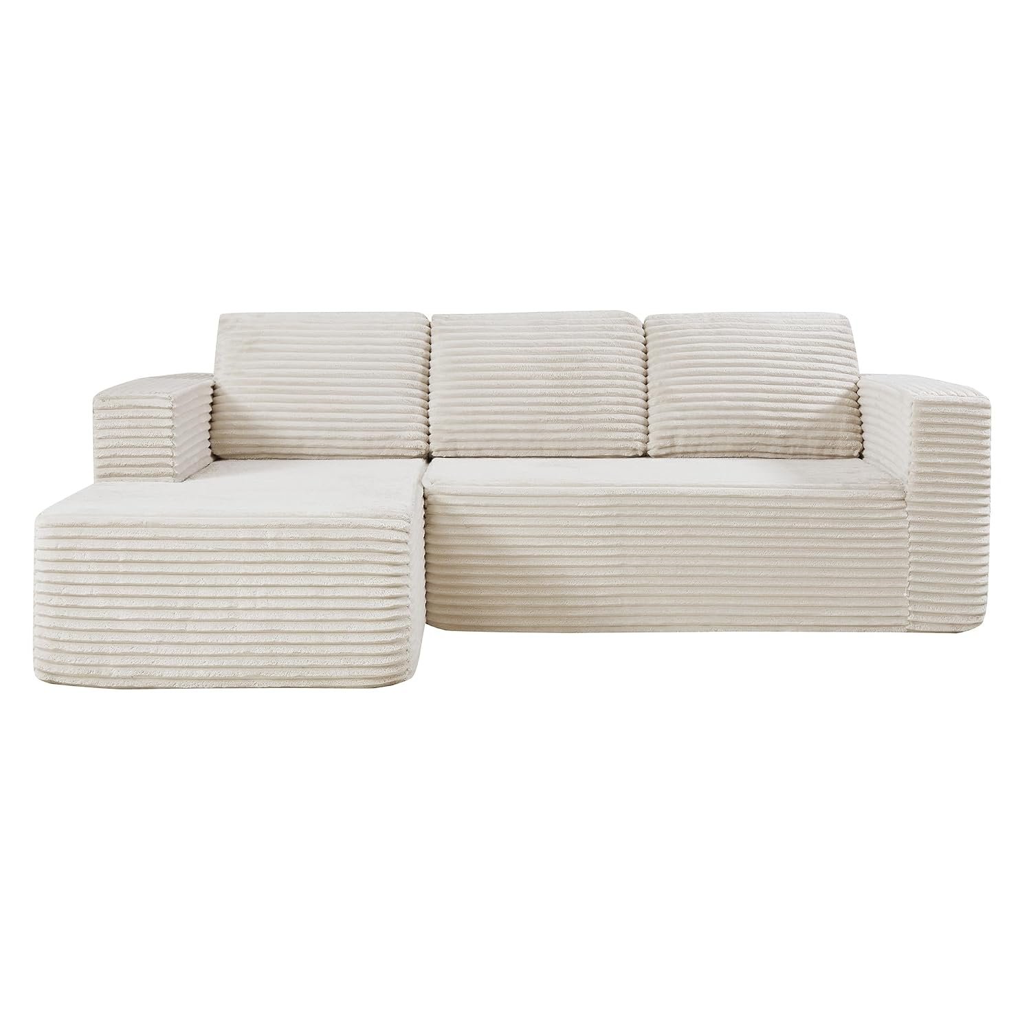 Panana L-Shape Right Corner Boneless Sofa,Modular Sectional Chaise Lounge, Boneless Couches,Corduroy Fabric Sofa Bed for Living Room – No Assembly Required (Beige, Left Chaise)