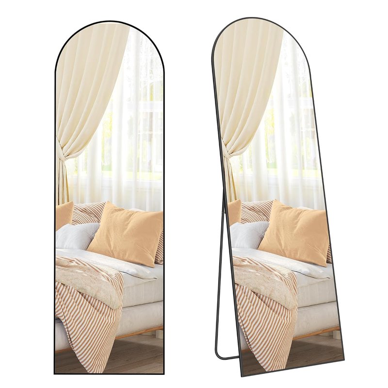 SONGMICS Full Length Mirror, 160 x 50 cm, Arched Full Body Mirror with Stand, Aluminium Alloy Frame, Tempered Glass, for Bedroom, Living Room, Cloakroom, Ink Black LFM031B01