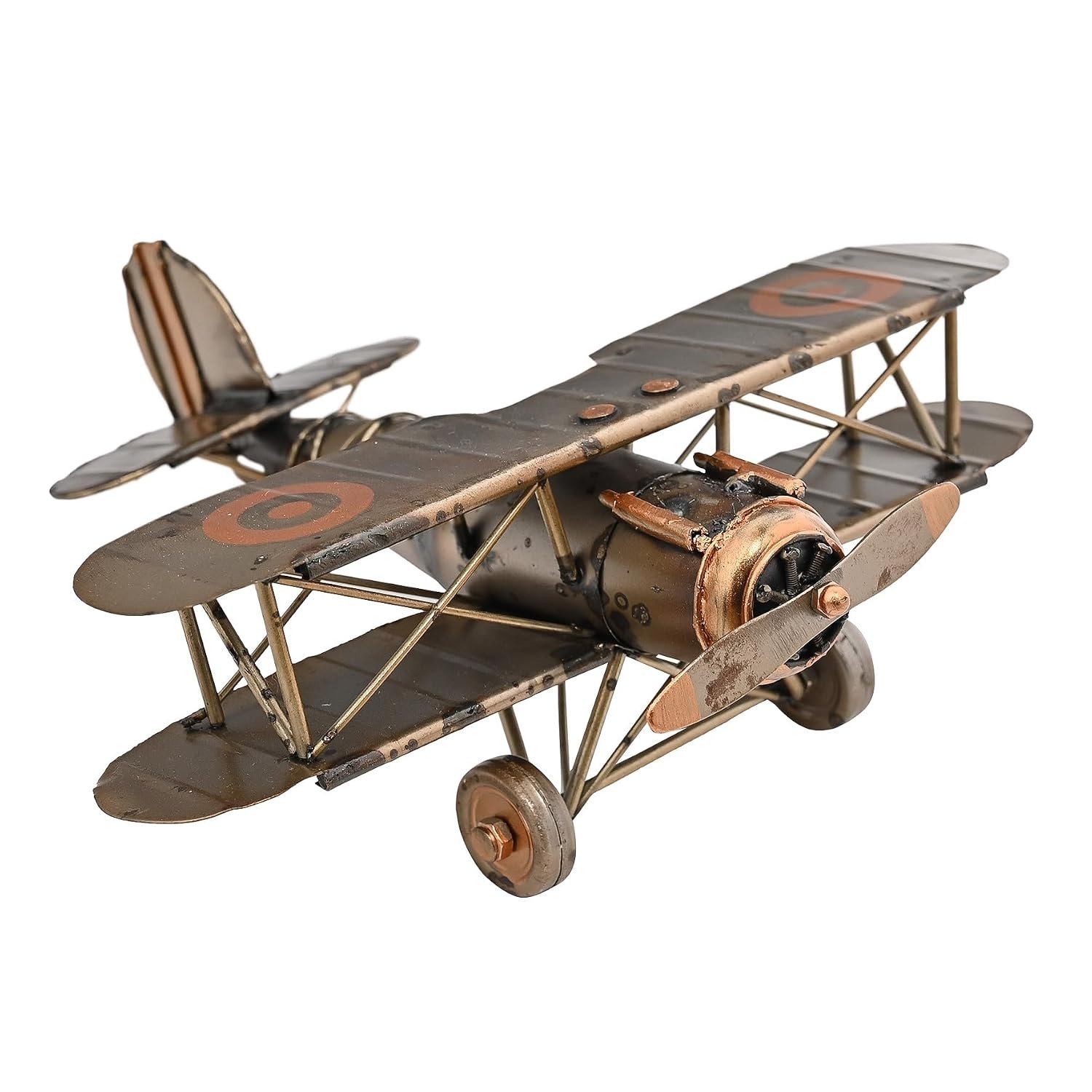 Harvey Makin - Metal Vintage Plane Ornament - WW2 Aviation Inspired Biplane Figurine for Gifting And Homeware - Living Room, Bedroom, Man Cave Home Decor - H: 8cm x W: 21cm.