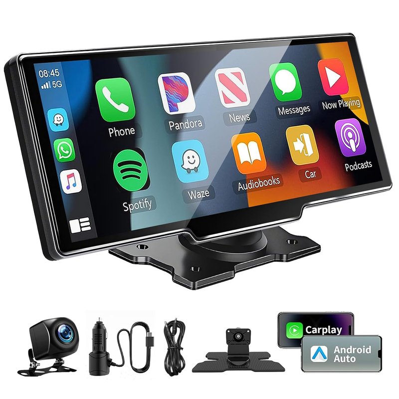 10.26 Inch Wireless Apple Carplay Screen for Car, Bluetooth Car Tablet with Apple Car Play and Android Auto Screen/1080P HD Rear Camera/FM/AUX/Mirror Link/Voice Control/GPS Navigation