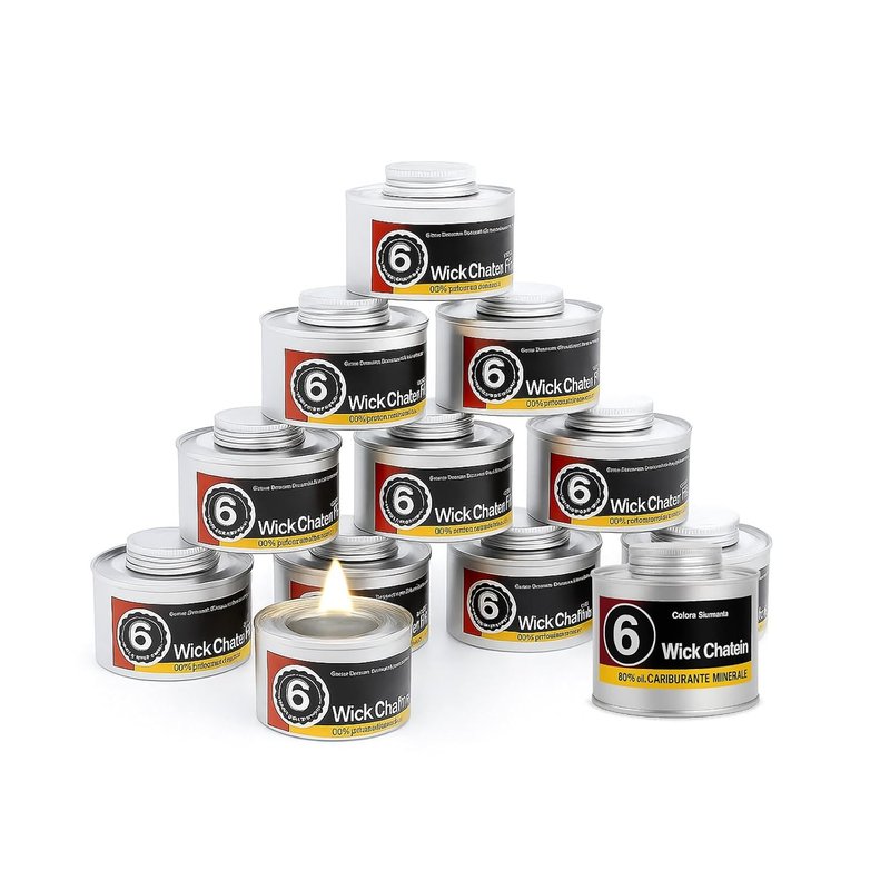 Chafing Fuel Cans, 6 Hour Burn Time, Non-Flammable Liquid Wick, Set of 12, Cool-Touch Design for Catering Equipment