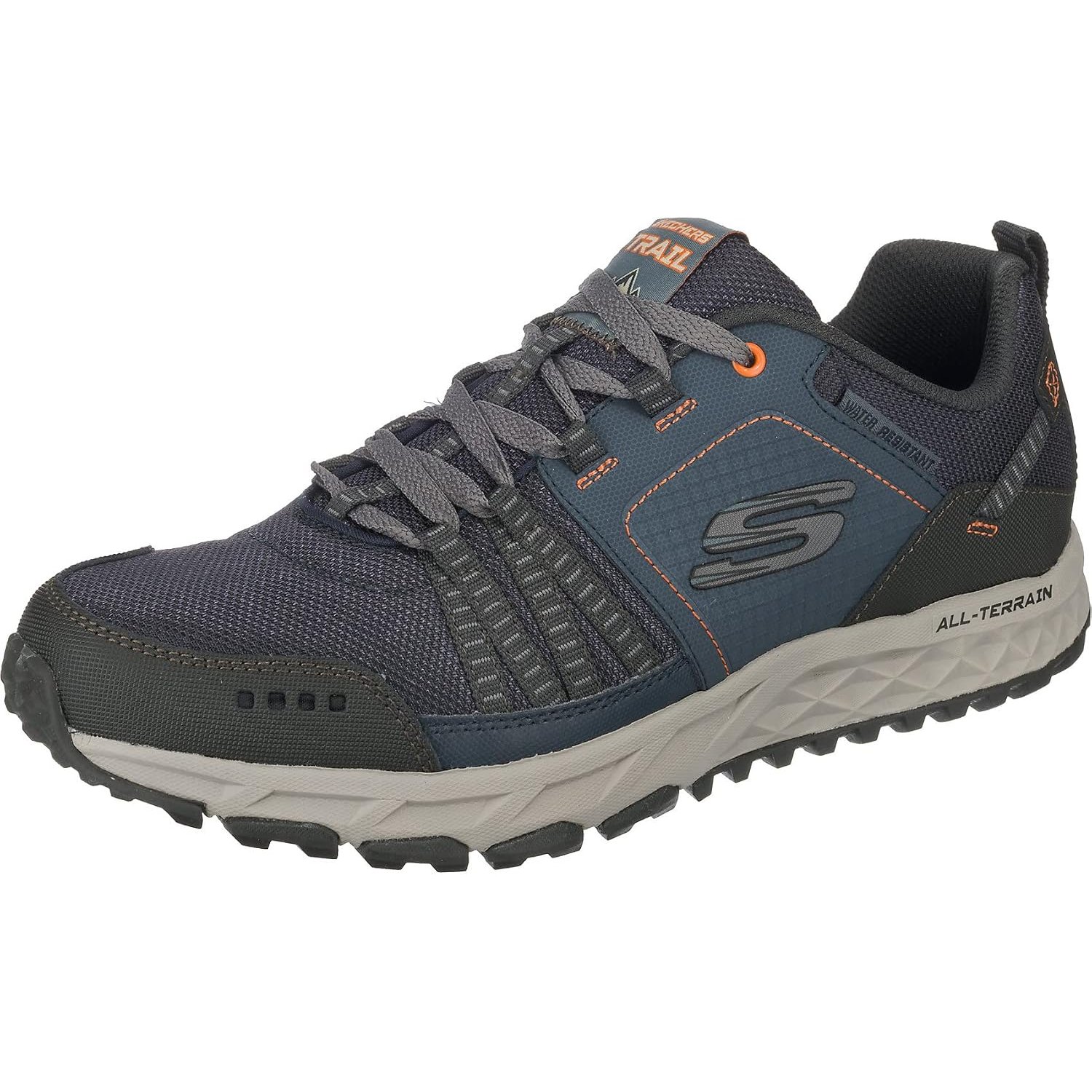 Skechers Men's Escape Plan Trekking Low Cut, Navy Leather/Mesh/Orange Trim, 6 UK