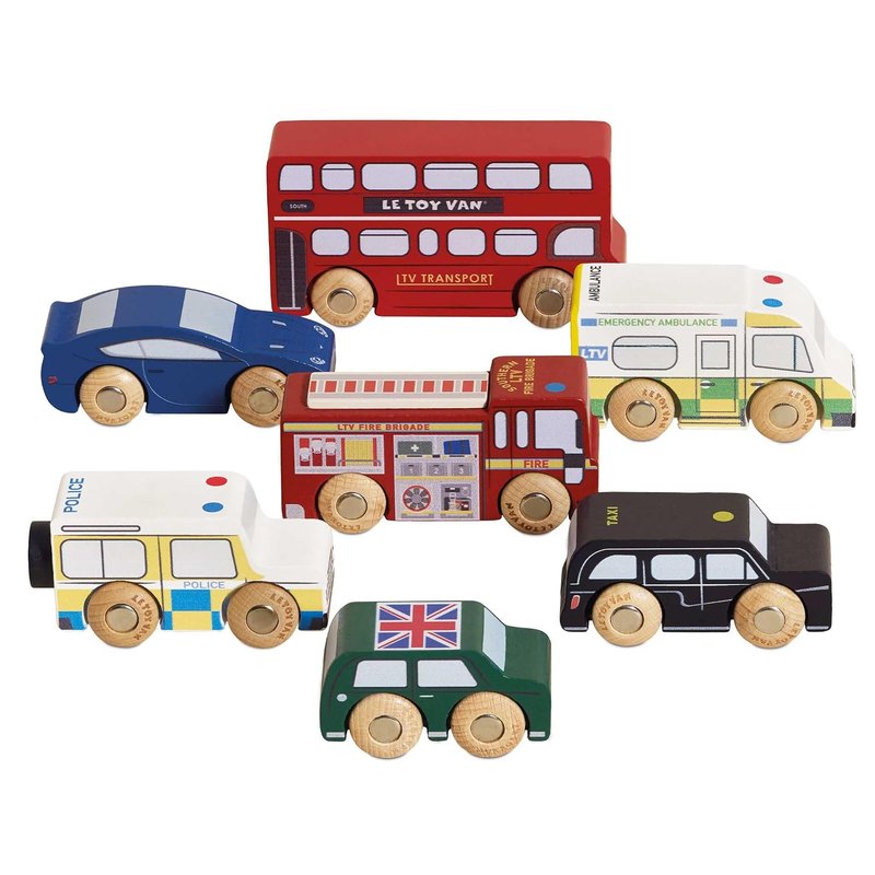 Le Toy Van - Iconic Wooden London Themed Toy Car Play Set - Set 7 Pieces | Play Vehicle Role Play Toys - Suitable For 2 Year Old +